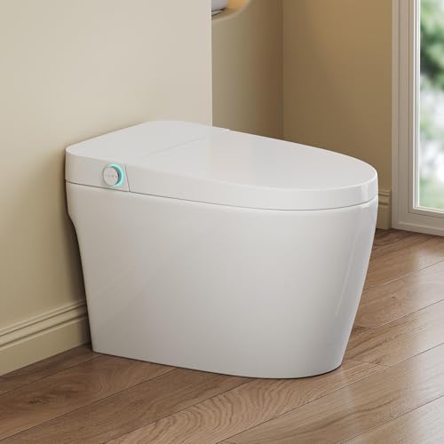 Smart Toilet with Auto Flush and Heated Seat, No Bidet, Foot Sensor Flush, Pre-Wetting, Soft Close Lid, Night Light, Tankless One-Piece Design