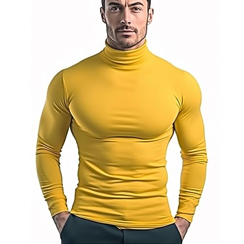 SALNIER Men Basic Turtleneck Slim Fit Long Sleeve Pullover Top Solid Thermal Knitted T Shirt Sweaters Soft Lightweight Shirt