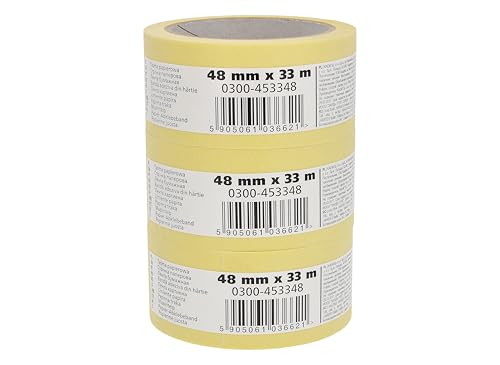 Scley Ruban De Masquage - Ruban Crêpe - Largeur 48mm, Longueur 33m - Ruban à peindre 3pcs - Crêpe Jaune - Ruban Adhésif Pour Travaux De Peinture - Série...