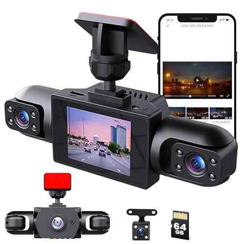 2026 New Full View Dash Cam Front and Rear Inside, 4 Channel Dashcam 1080P Full HD Dash Camera for...