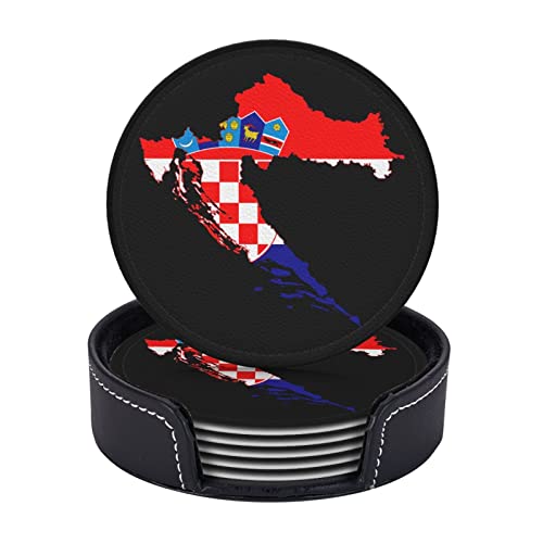 Drapeau Carte de la Croatie sous-Verres pour Boissons avec Support 6 pièces Tasses Rondes napperons Maison Voiture Bureau décor sous-Verre de Table