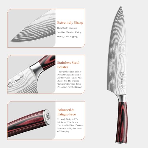 Image of KEEMAKE 7 Pieces Kitchen Knife Set, Professional Ultra Sharp Chef Knife Set | Japanese High Carbon Stainless Steel with Pakkawood Handle, Kitchen Gadgets, Unique Gifts for Women Men