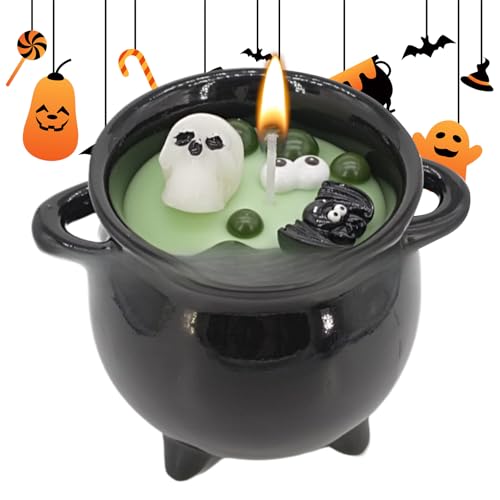 Velas de Halloween, decoración festiva de caldero de bruja, velas perfumadas de cera de soja para bancos de chimenea, baño, dormitorio, mesa de comedor, fiesta, decoración de mesa