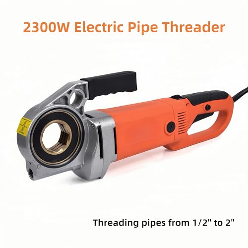 2300W Electric Pipe Threader, Lightweight Pipe Threading Machine, Portable Handheld Pipe Threader Machine with Copper Motor 1/2” 3/4” 1” 1-1/4” 1-1/2” 2” Dies and Carrying Case