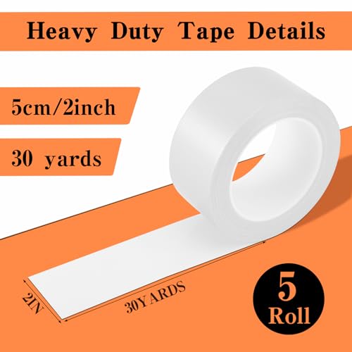 Image of 5 Pack White Duct Tape,Heavy Duty Duct Tape 2 Inch X 30 Yards, No Residue, Waterproof and Tear by Hand, Strong Adhesive for Indoor & Outdoor Repairs