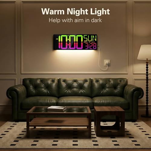 Image of JALL 17.98 inch Large Digital Wall Clock with RGB Lights & Remote, Digital Clock with Bluetooth Sync & DST, Wall Clock with Temperature & Seconds Display, Clocks for Living Room, Seniors