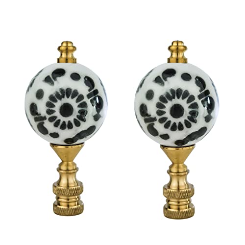 Image of Royal Designs, Inc. Crackled Round White with Black Accent Finial for Lamp Shade, F-5301-PB-2 Polished Brass - Pack of 2