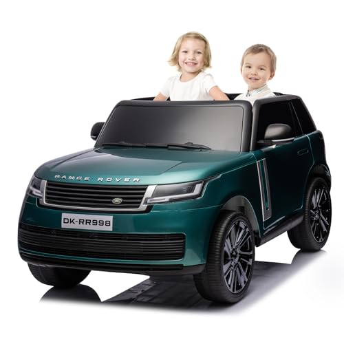 PioneerWorks 24V Officially Licensed Land Rover Ride On Car, 2-Seater w/Parent Remote Control, 3 Speeds, Wireless Music, Spring Suspension, LED Lights, Electric Car for Kids 37-95 Month, Lake Green