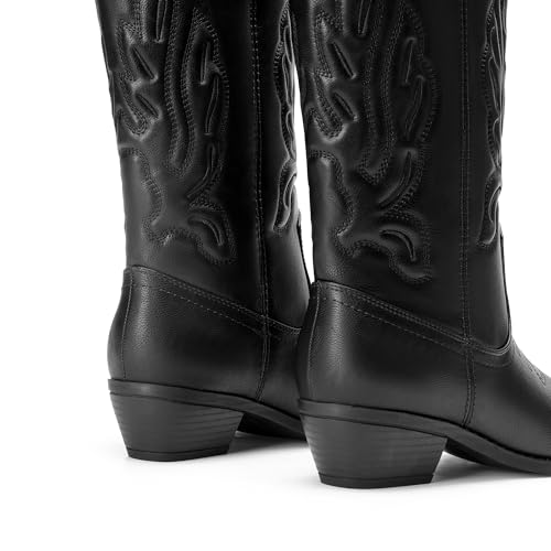 DREAM PAIRS Women's Cowboy Boots Mid Calf Cowgirl Boots Embroidery Stitched Western Boots4