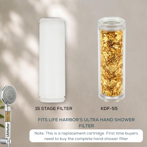 Image of Life Harbor Hand Shower Filter for Hard Water | 15 Stage Purifier | Shower Head Water Softener for Hair Fall, Dry Skin | 2X Active Filtration Media (Cartridge Combo: 15 Stage + KDF 55)