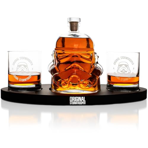 ThumbsUp! Set decanter originale Stormtrooper con 2 bicchieri da whisky 3D, per whisky, bourbon, scotch e gin, decanter da 750 ml con sigillo in sughero originale, bicchieri da 300 ml, regalo di
