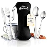 Outdoro Campingbesteck und Reisebesteck aus Edelstahl mit Neopren-Bestecktasche - Ideales Besteckset für Outdoor und Reisen