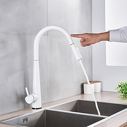 Arshun Kitchen Sink Faucet For Bar Farmhouse Commercial, Touch Sensor White Kitchen Faucet, White Pull Out Kitchen Mixer Faucets, Black Smart Sensor Stream Spray Mode Mixer Taps (Color : White) #TOP6