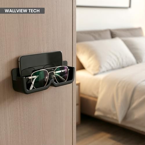 Image of Pack of 4 Specs Holder Wall Mounted /Wall Mounted Mobile Phone Holder / Storage Case For Phones with Strong Adhesive Strips /Eyewear Case Shelving /Sunglasses Display Case /Multi-Purpose Stand (Black)