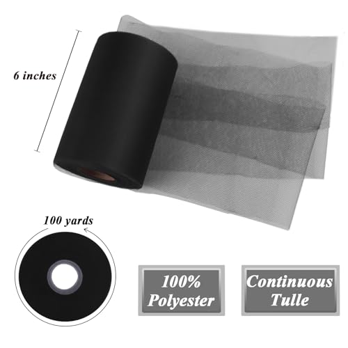 Image of Black Tulle Fabric Roll 6 Inch x 100 Yards Tulle Ribbon