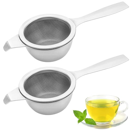 Tea Strainers for Loose Tea, Fine Mesh Tea Strainer, Stainless Steel Tea Strainer, 2-Pack Silver Mini Sieve with Small Sieve Fine Mesh, 14.2CM