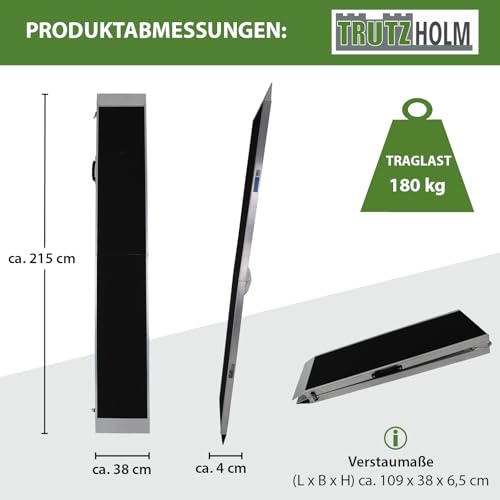 TRUTZHOLM Hunderampe klappbar 215 cm Traglast 180 kg Alu grau schwarz beschichtet Tierrampe Tasche