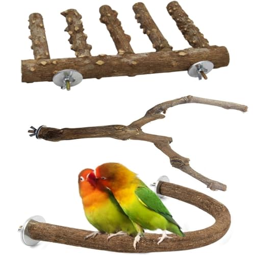 Vogelständer 3 Stück Naturholz Sitzstangen Set für VögelWildes Traubenholz Sitzstangen für Vogelkäfige Vogelkäfig Zubehör Papageien Holzständer Futterspielzeug Kauspielzeug ‌für kleine Vöge