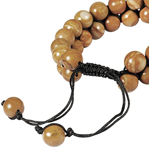 Sunyik 8Mm Round Petrified Wood Adjustable Bracelet For Unisex, Double Layers Beads Macrame Friendship Bracelets, 7"-10" Strand #TOP2
