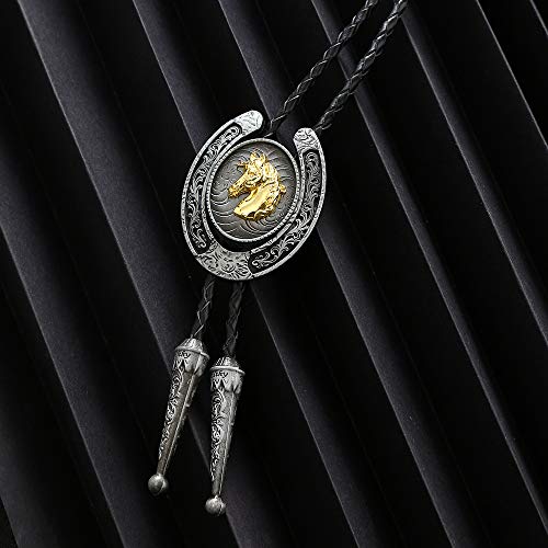 Image of HUABOLA CALYN Bolo Tie for Men- Western Cowboy Native American Golden Horse Bolo Tie