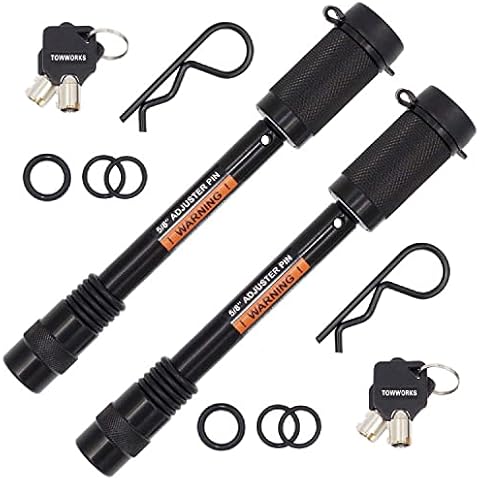 TowWorks 79832 Keyed Alike 5/8" Trailer Hitch Lock with Extra Long 4-1/2" Span, Double Safety Tow Hitch Locking Pin for 3" Receivers and Adjustable Channel Mounts, 2-Pack Cover
