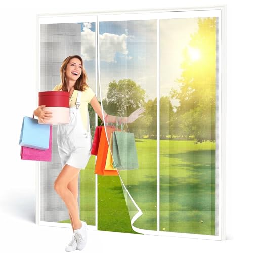 Puerta con mosquitera magnética 140x260cm Blanco Cortina de puerta antiinsectos sin perforación Puerta con mosquitera antiinsectos para ventanas Balcón Sala de estar