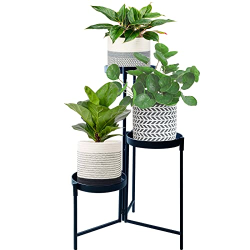 3 Tier Metal Plant Stand Indoor Outdoor Multiple Tiered Iron Tall Corner Vertical Flower Pot Holders Planter Stands for Patio, Garden, Living Room, Balcony