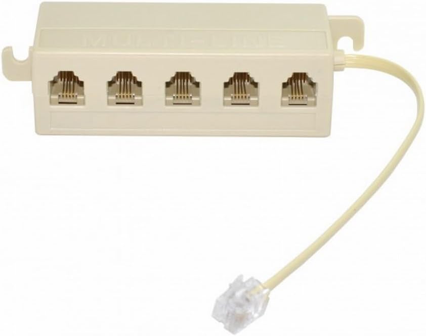 cablecc 5 Way Outlet 6P4C RJ11 RJ12 Telephone Phone Modular Jack Line Splitter Adapter Beige 1-in-5-out