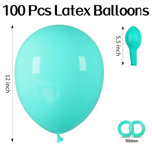 Image of 100pcs Teal Balloons 12 Inch Turquoise Aqua Blue Dark Teal Balloon | Teal Latex balloons Wedding Graduation Engagements, Bridal Shower, Mermaid Birthday Party Decorations