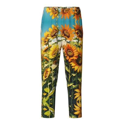 Pajama Pants Pajama Bottoms with Elastic Waistband Sleepwear Lounge Pants, Sunflowers Flowers Leaves