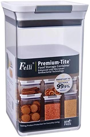 Felli7NRALQ509A Plastic Rectangular Premium Tite Antimicrobial Food Storage Container, 2.4 Liters, Transparent