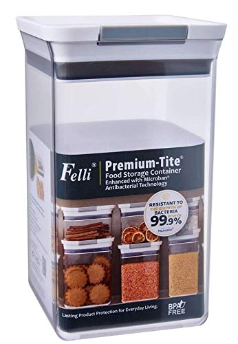 Felli7NRALQ509A Plastic Rectangular Premium Tite Antimicrobial Food Storage Container, 2.4 Liters, Transparent