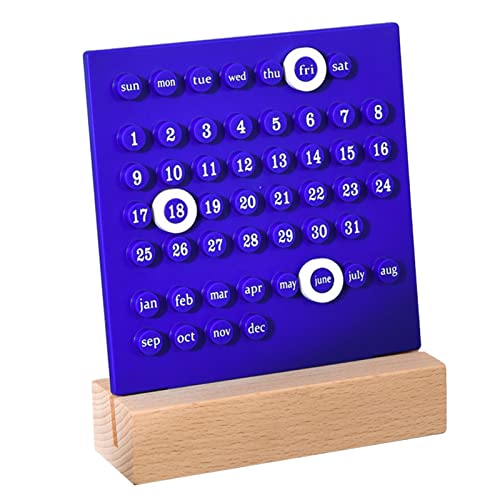 Creative Perpetual Calendar Wooden Kids Calendar DIY Hand Operated Develop Planning Skills Perpetual for Home (Blue)