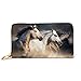 Produktbild JHGFG Mode Handtasche Reißverschluss Brieftasche Pferde Long Mane Portrait Run Galopp Telefon Clutch Geldbörse Abendkupplung Blocking Leder Brieftasche Multi Card Organizer