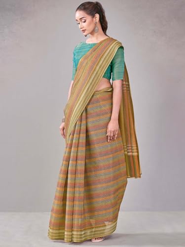 Image of Satrani Women's Shimmer Silk Printed Saree with Unstitched Blouse Piece