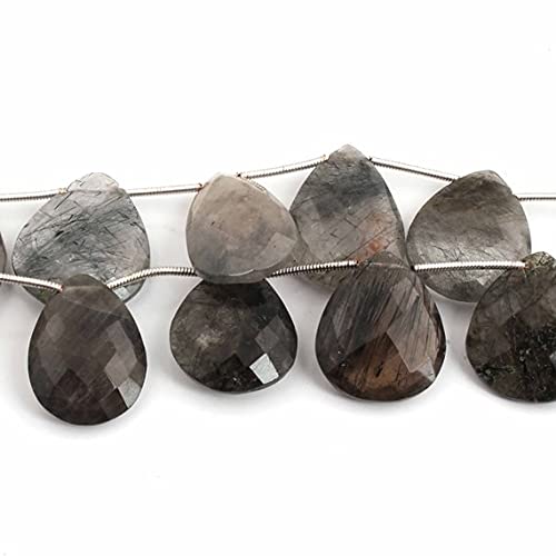 Quartz rutilé noir perles percées forme poire pour pendentif durable