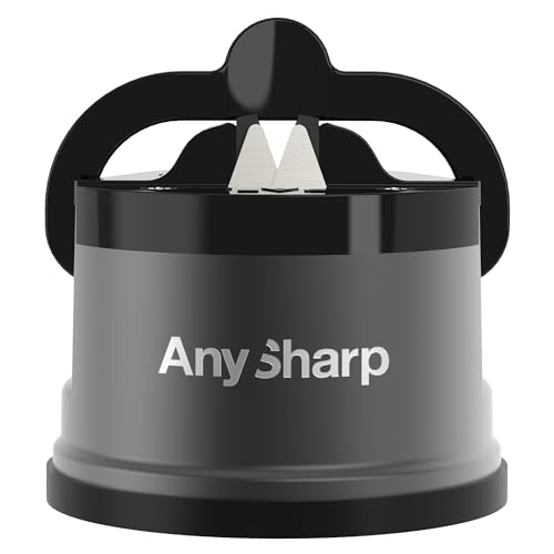 AnySharp Pro Afilador de Cuchillos Metálico, Seguridad sin Manos, Ventosa, Afila Todos los Cuchillos de Cocina, Ideal para Acero Endurecido y Dentados, El Mejor del Mundo, Metal Gris Bronce