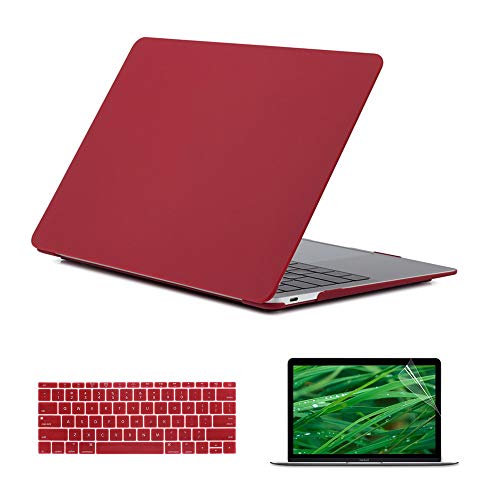 Se7enline Compatible with MacBook 12 inch Case Model A1534/A1931 2015/2016/2017/2018/2019 Version Laptop Hard Shell Protective Case&Keyboard Cover Skin&Screen Protector,Wine Red