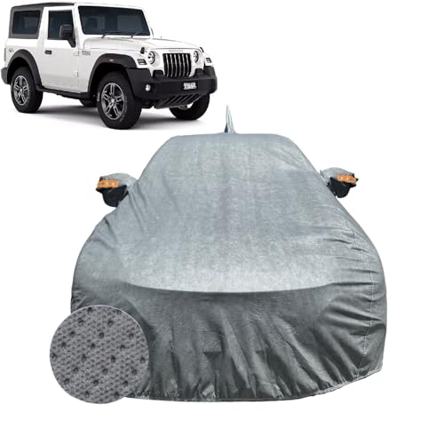 Image of Car Cover for Mahindra Thar (2020-2026) | 100% Waterproof Cover with Reflective Mirror Pockets | Dustproof, Scratchproof, Heatproof Mahindra Thar Car Cover |Soft Cotton Lining| Grey
