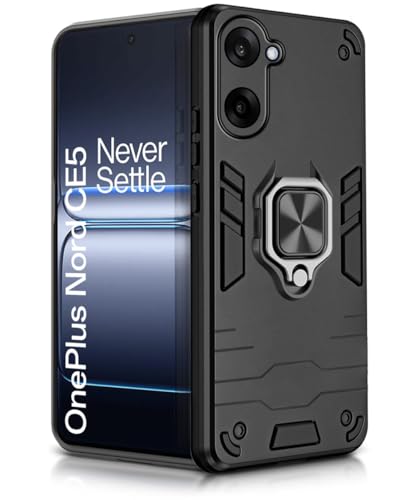 Image of WOW IMAGINE Shock Proof Back Case Mobile Cover for 1+ Oneplus Nord CE 5 5G | Back Cover Case (Tough Armor | Hybrid PC + TPU | Ring Holder & in-Built Kickstand | Black)