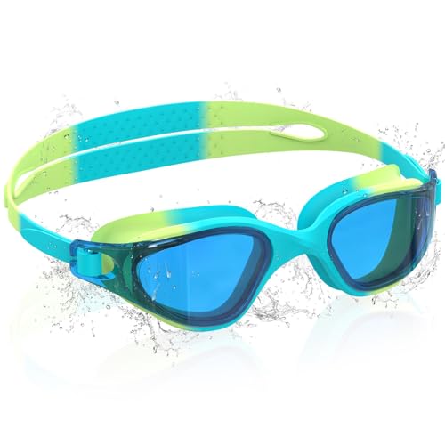 Ambienden Gafas Natación para Niños, HD 180° Gran Angular de Visión Gafas de Natación para 3-14 Años, Antivaho, Protección UV, Ajuste Rápido, Sello de Silicona, Gafas Piscina Unisex, Blue-Yellow