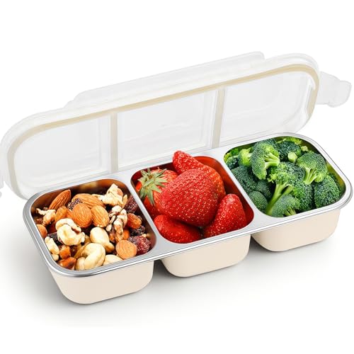 Yamobi Snackbox con compartimentos – Caja de acero inoxidable de 3 compartimentos, Bento a prueba de fugas, contenedor de snacks reutilizable con compartimientos para casa y viajes