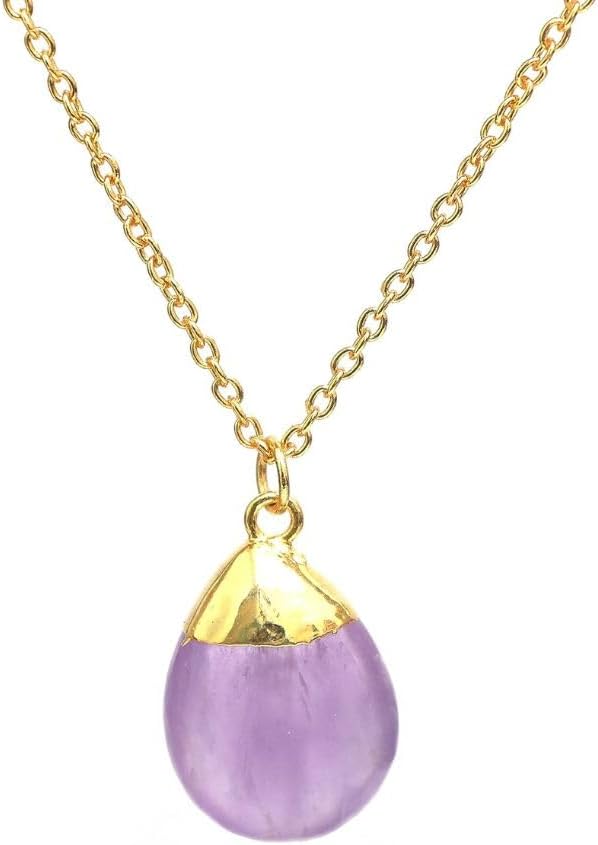 Gempires Amethyst Pear Necklace, Gold Electro Plated Crystal Pendant, February Birthstone Gift, 18 inch Adjustable 14K Gold Chain, Gem stone Jewelry for Women