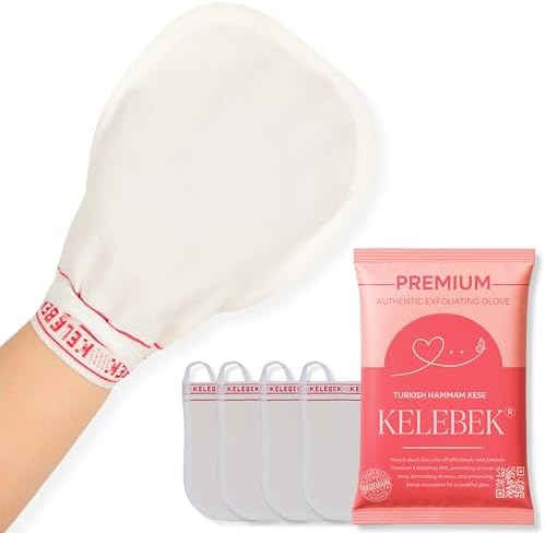 Kelebek Premium Natural Exfoliating Gloves, Turkish Hammam Kese, Original Exfoliating Mitt, Body Scrub for Men and Women