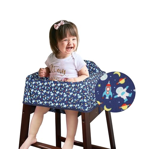Image of Dual-Belt High Chair Cover, Baby High Chair Cover, Upgrade Version, for Wooden or Restaurant High Chair, Sturdy and Robust Material, Blue Space