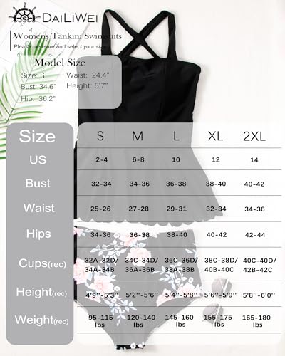 DaiLiWei Tankini Swimsuit for Women 2 Piece Modest Bandeau Bathing Suit High Waisted Cute Bikini Set Tummy Control Plus Size