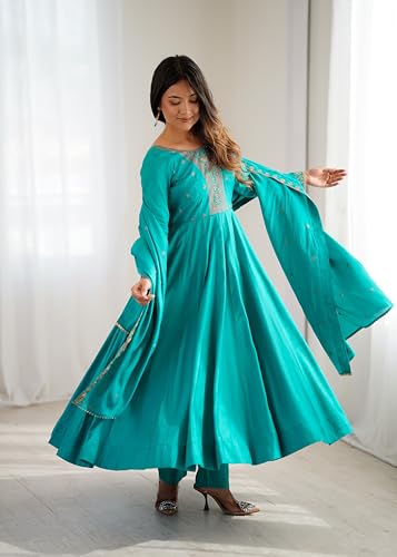 Image of ZUVAANYA Ready To Wear Indian /Pakistani Party Wear Women's Embroidery Faux Georgette Anarkali Floral Gown For Women