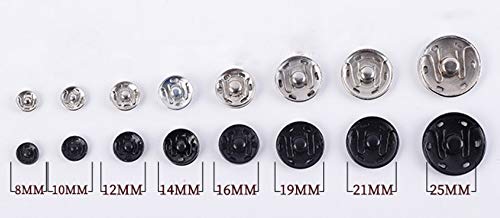 JOSDIOX Sew on Snap Buttons 12 Sets B Metal Snap Fastener Buttons Press Button for Sewing Clothing Silvery and Black (Large Size 1.0IN /25mm)