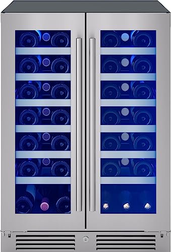 Zephyr PRW24C32C Presrv 24 Inch Wide 42 Bottle Capacity Built-In/Free Standing Dual Zone Wine Cooler with 3-Color LED Lighting - Stainless Steel