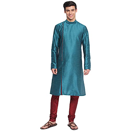 Image of Sanwara Sanwara Men Deep Blue Solid Pattern Straight Kurta